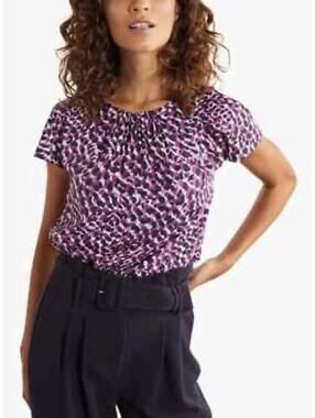BODEN Women’s Florence Silk Blend Short Sleeve Top In Jewel Purple-Size 8R